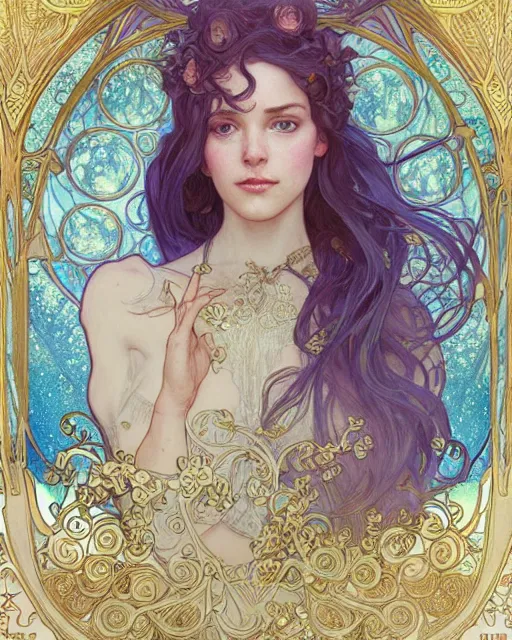 Prompt: a angle, highly detailed, very intricate, art nouveau, gold filigree, romantic storybook fantasy, soft cinematic lighting, award - winning, disney concept art watercolor illustration by mandy jurgens and alphonse mucha and alena aenami, pastel color palette, featured on artstation