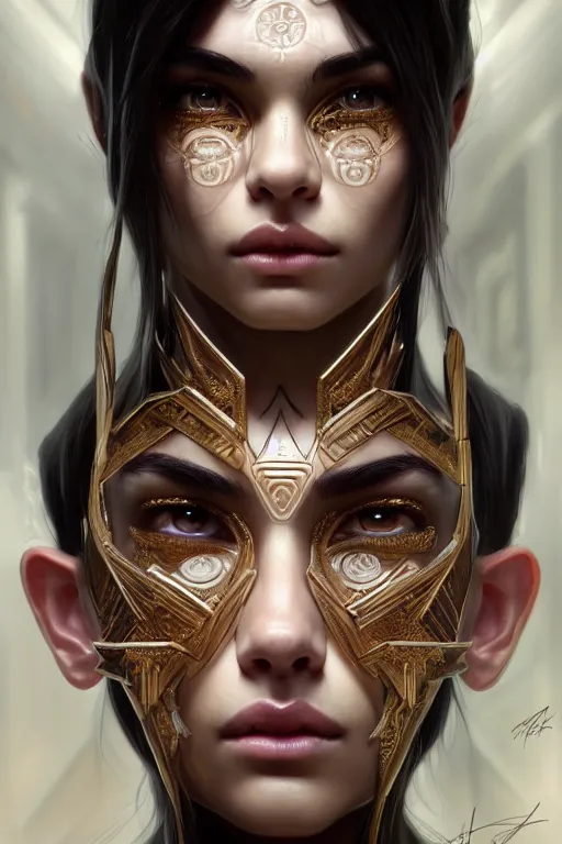 Prompt: symmetry!! portrait of madison beer in the style of god of war, machine parts embedded into face, intricate, elegant, highly detailed, digital painting, artstation, concept art, smooth, sharp focus, illustration, art by artgerm and greg rutkowski and alphonse mucha, 8 k