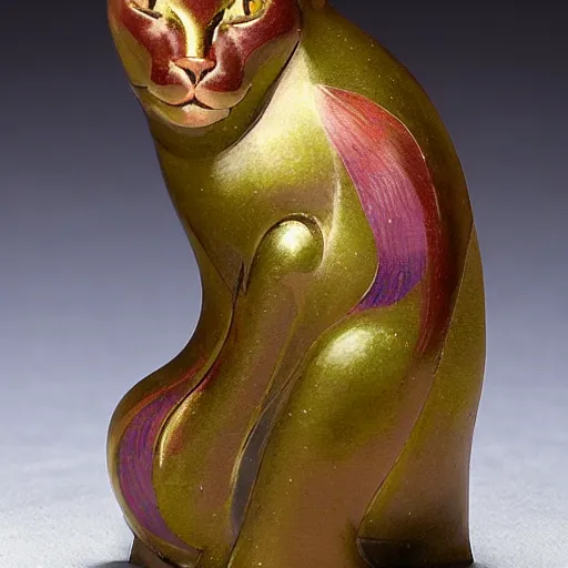 Image similar to cloisonne figurine of a cat, by annie swynnerton and diego rivera and nicholas roerich and jean delville, symbolist, dramatic lighting, god rays, art brut, rich colors, smooth, sharp focus, extremely detailed, adolf wolfli and ( donato giancola and bilibin )