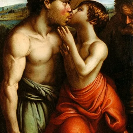 Image similar to David kissing Goliath