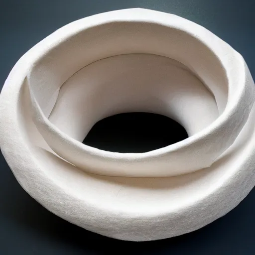 Prompt: a torus made of paper. a torus with the texture of paper. paper in the shape of a torus.