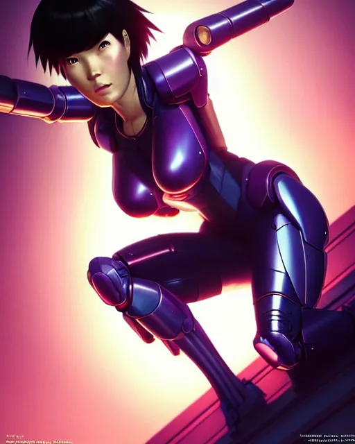 Image similar to weta disney pixar movie still portrait photo of motoko kusanagi the major ghost in the shell : : as cyborg woman by pixar : : by weta, wlop, ilya kuvshinov, rossdraws, artgerm, marvel, maxim cover, latex, octane render, sweaty, iridescent, bright morning, anime, liosh, mucha : :