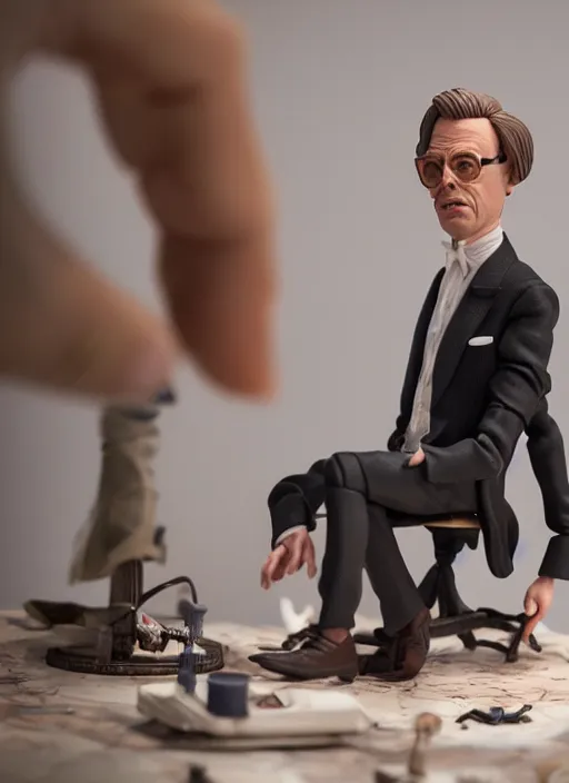 Image similar to product photography of a claymation action figure stylish gentleman steve buscemi, depth of field, zeiss lens, detailed, centered, by erwin olaf, joop geesink, wes anderson, breathtaking, 8 k resolution, extremely detailed, beautiful, establishing shot, realistic materials, hyperrealistic