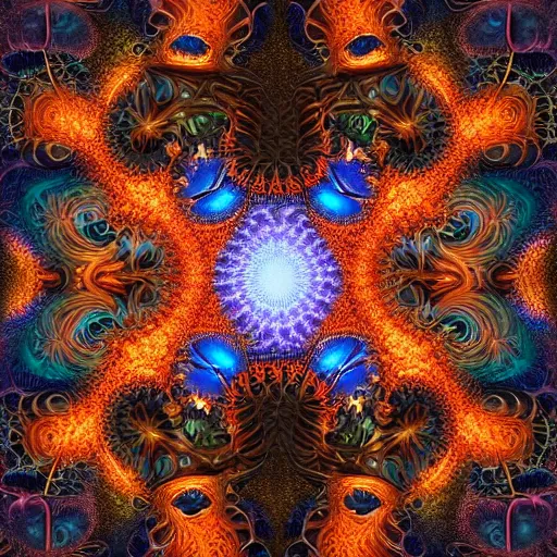 Prompt: a beautiful 3 d painting of a sprawling intricate fractal populated by mandelbrot fractals by android jones and alex grey and mandelbrot, volumetric lighting, dynamic lighting, dramatic lighting, high contrast, concept art, carved marble, sacred geometry, religious, magic realism, catholicpunk, stark, trending on artstation