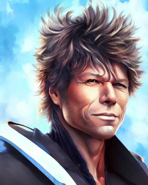 Prompt: anime portrait of Jon Bon Jovi as an anime man by Stanley Artgerm Lau, WLOP, Rossdraws, James Jean, Andrei Riabovitchev, Marc Simonetti, and Sakimichan, trending on artstation