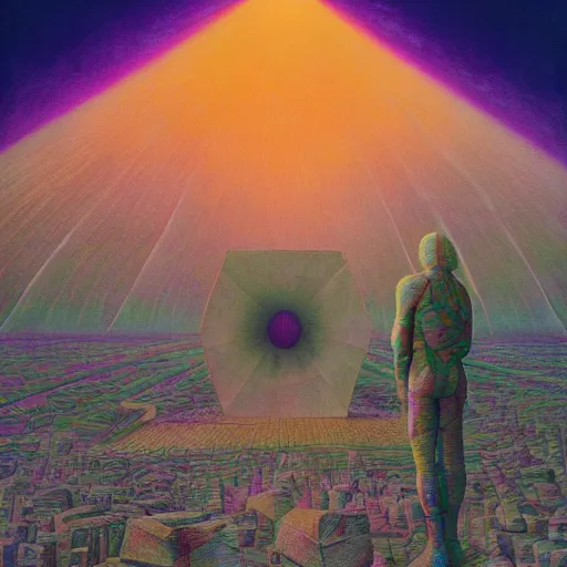 Image similar to fbi agent having psychedelic geometric visions, beksinski, wayne barlowe, very coherent symmetrical artwork, cinematic, hyper realism, high detail, octane render, 8 k