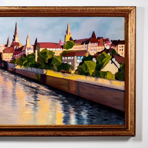 Image similar to abstract painting of the rhine board in basel, the munster in the background