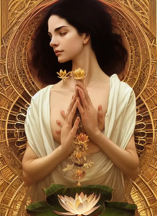 Image similar to perfectly detailed lotus!!! blessed by nature with ever - increasing physical mental perfection, symmetrical! intricate, sensual features, highly detailed, biblical divine holy perfection!! digital painting, artstation, concept art, smooth, sharp focus, illustration, art by artgerm and greg rutkowski and alphonse mucha