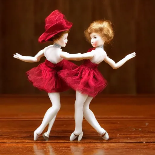 Image similar to two dolls dancing tango, realistic, hd