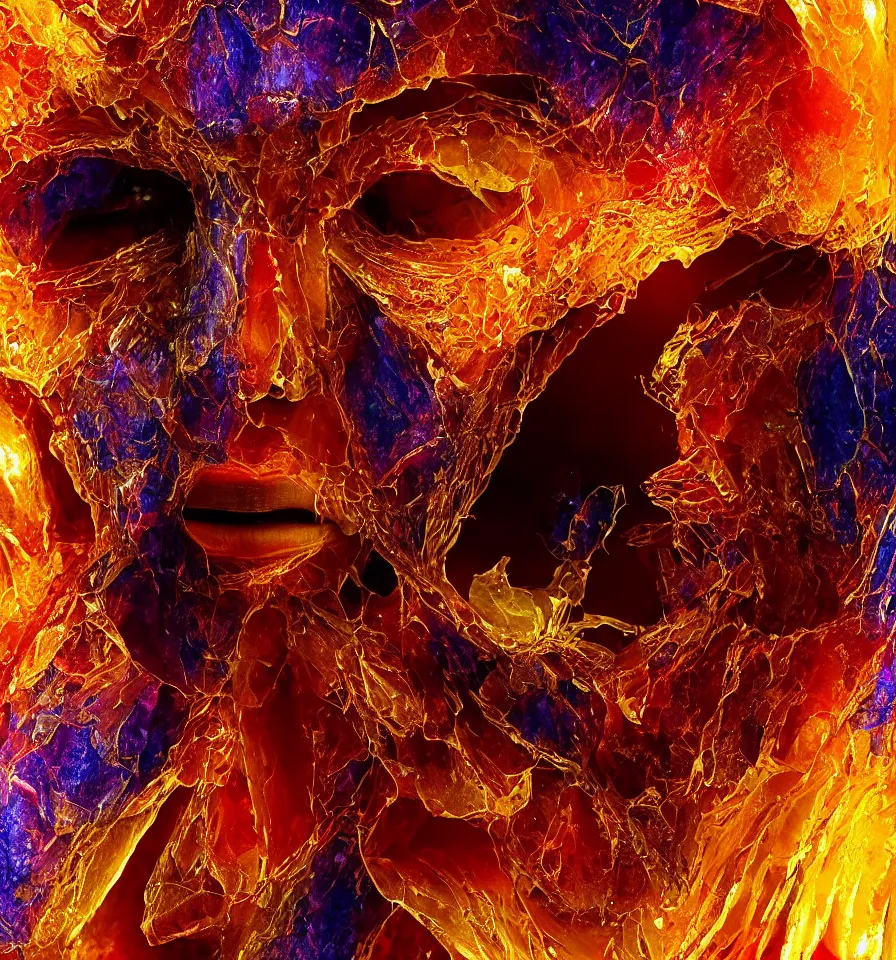 Prompt: portrait of a single frontal face of a transparent and beautiful elegant entity made of honey and blood and marble + dissolving into prismatic light + backlit + incredible lighting+ strong rim light + highly detailed + god rays + digital painting + HDRI, by Andon Hristov, vivid colors, high contrast, 8k resolution, intricate, photorealistic, smooth