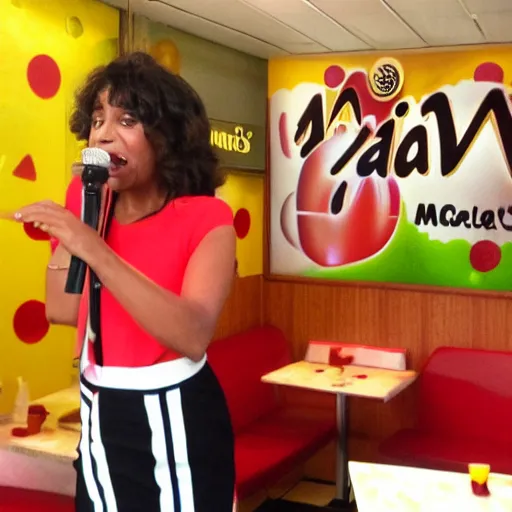 Image similar to Shata singing in a McDonald's