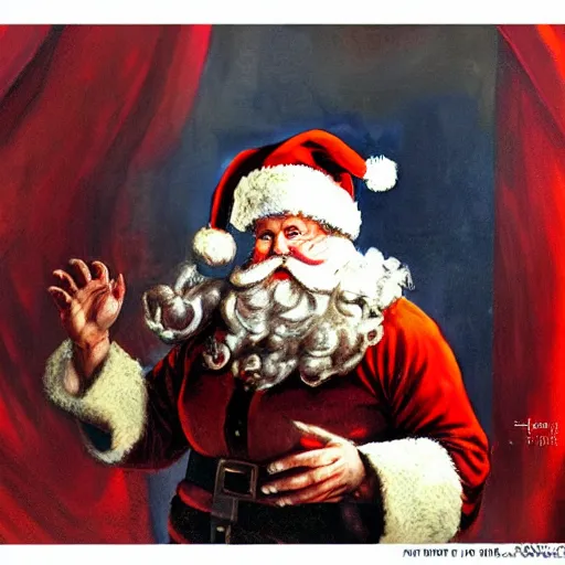 Image similar to an ultra - realistic portrait painting of santa claus in the style of frank frazetta. 4 k. ultra - realistic. highly detailed. dark fantasy. epic lighting.