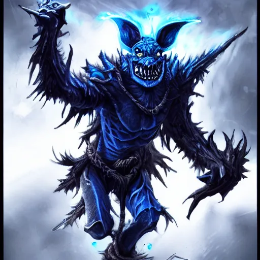 Image similar to a highly detailed goblin with grey skin and blue eyes that glow, made of wind, like magic the gathering, goblin chainwalker, digital art, by christopher rush