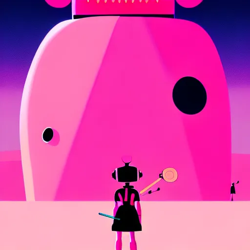 Image similar to a woman named yoshimi battles the pink robots, illustrated, detailed, 4 k