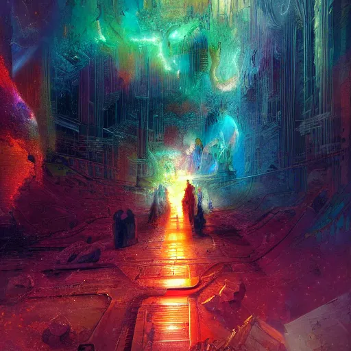 Prompt: neuromorphic god in this multi - dimensional latent spaceby marc simonetti, colour, hyper detail, 8 k, universe, nebula, burst of colour, imaginary, concept art, out of this world, depth, incredible depth