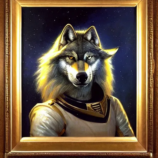 Prompt: a portrait of a wolf dogman canine star trek chief engineer. highly detailed painting by gaston bussiere, craig mullins, j. c. leyendecker, furry