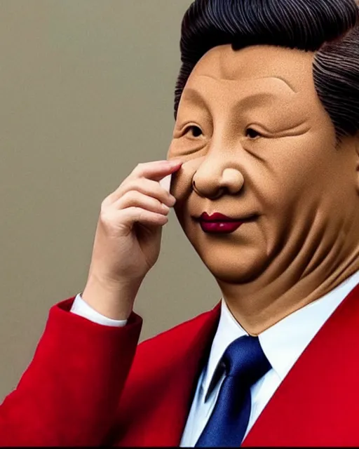 Image similar to president xi jinping in a makeup test as winnie the poo, makeup and prosthetics designed by rick baker, highly detailed, photorealistic