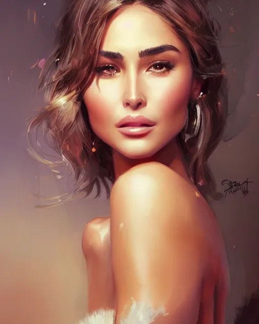 Prompt: masterpiece concept painting of Olivia culpo by Stanley Artgerm Lau, WLOP, Rossdraws, Andrei Riabovitchev, Marc Simonetti, Yoshitaka Amano, digital art, artstation