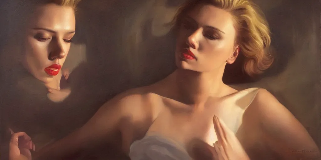 Prompt: Scarlett Johansson in a painting by the Brothers Hildebrandt