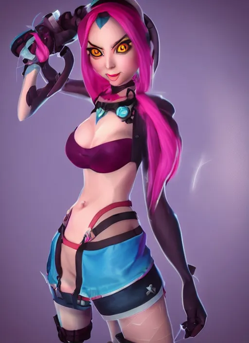 Image similar to jinx from league of legends in icebox in the style of valorant, cartoon, fps, realism, unreal engine 5