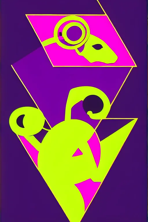 Prompt: chameleon wearing headphones in a smooth color gradient from gold to rose to purple with interlocking triangle polygons, vector blending the shapes, optical illusion diagram hexagon risoprint screenprint serigraph poster art