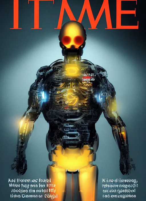 Image similar to TIME magazine cover, the coming AI singularity, by Marc Seguin, 4k