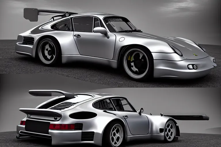 Prompt: porsche 9 5 9 rwb cyberpunk race car sitting on the side of the road, back to the future flux capacitor, a hyper - futuristic detailed matte painting by zack snyder, trending on cg society, auto - destructive art, vray tracing, unreal engine 5, reimagined by industrial light and magic