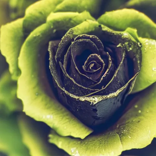 Image similar to award - winning macro of a beautiful black rose made of glowing molten magma