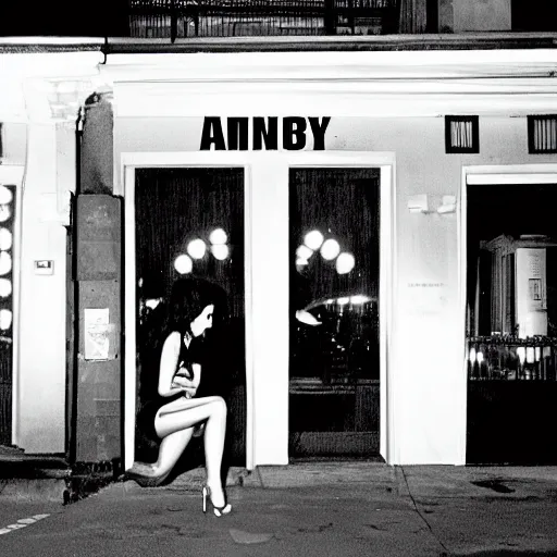 Image similar to amy winehouse in front of club 2 7 at night,