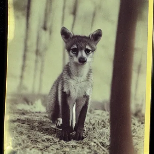 Image similar to real picture of baby thylacine taken with Polaroid