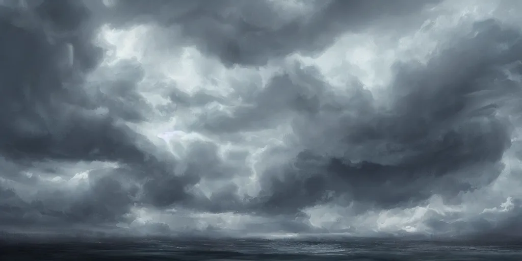 Image similar to stormy illustrated clouds, concept art, painted by james paick