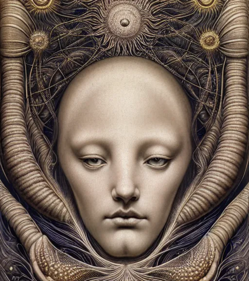 Prompt: detailed realistic beautiful sun goddess face portrait by jean delville, gustave dore, iris van herpen and marco mazzoni, art forms of nature by ernst haeckel, art nouveau, symbolist, visionary, gothic, neo - gothic, pre - raphaelite, fractal lace, intricate alien botanicals, ai biodiversity, surreality, hyperdetailed ultrasharp octane render