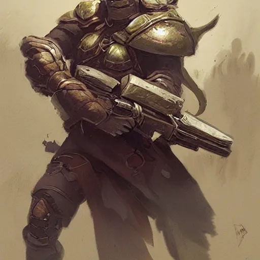 Prompt: a badass turtle fighter with a shield made out of a turtle shell. greg rutkowski, artgem 6