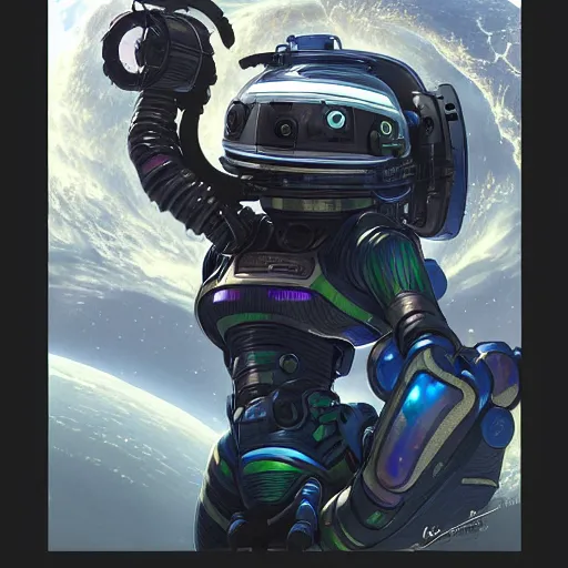 Image similar to detailed science - fiction character portrait of a sloth in space robot suit, intricate, wild, highly detailed, digital painting, artstation, concept art, smooth, sharp focus, illustration, art by artgerm and greg rutkowski and alphonse mucha