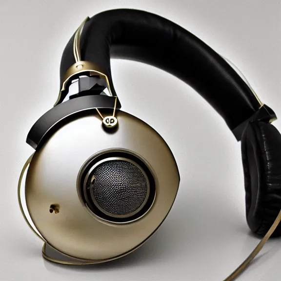 Image similar to masterpiece photo vignetted beautiful hand crafted artistic hyperrealistic clear headphones, flat metal hinges, bismuth metal, electronics see through, plush leather pad, modernist headphones, bismuth beautiful well designed, hyperrealistic, audiophile, intricate hyper detail, extreme high quality, photographic, audeze, sennheiser, raal, bang olufsen, abyssal