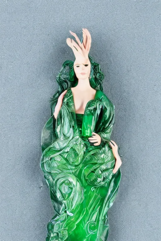 Prompt: woman wearing a magic dress made of jade, hypedetailed