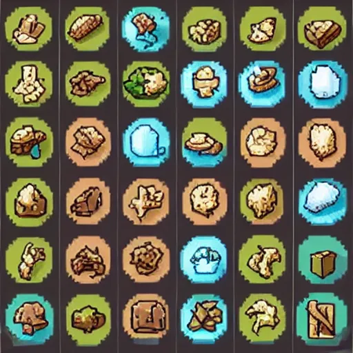 Image similar to set of 4 8 x 4 8 pixel wide fantasy icons for a roleplaying videogame