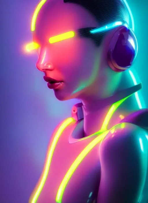 Image similar to a sensual female humanoid with freckles cheeks, futurism, cyber neon lighting, detailed futuristic jewelry, futuristic glossy latex suit, profile posing, hyper photorealistic, crispy quality, digital photography, trending in pinterest, cinematic, 4 k ultra hd, art by pascal blanche, art by greg rutkowski, art by artgerm,