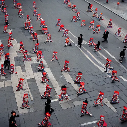 Prompt: beijing photograph cutouts of chinese protesters laying flat litter the streets of beijing, hyperreal - h 6 4 0