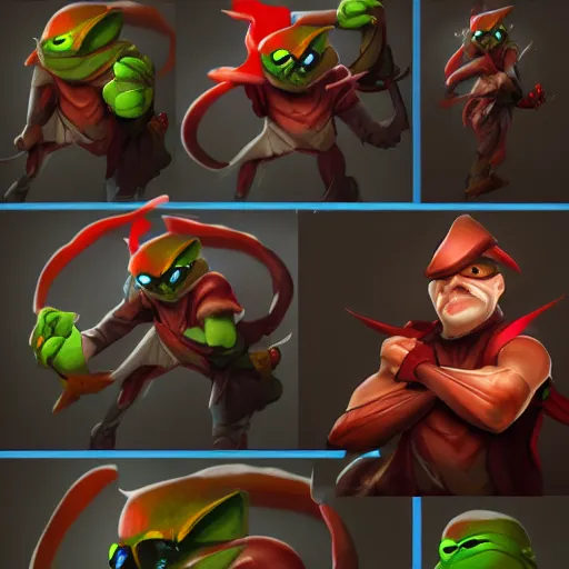 Image similar to pepe as dota 2 hero, detailed, artstation