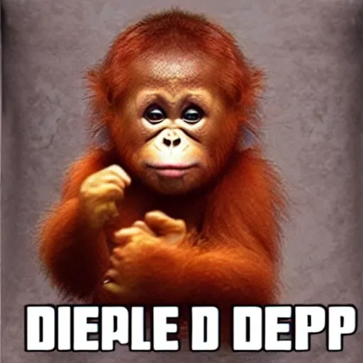 Prompt: obese baby orangutang deep fried meme