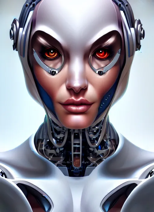 Image similar to portrait of a cyborg woman by Artgerm, biomechanical, hyper detailled, trending on artstation