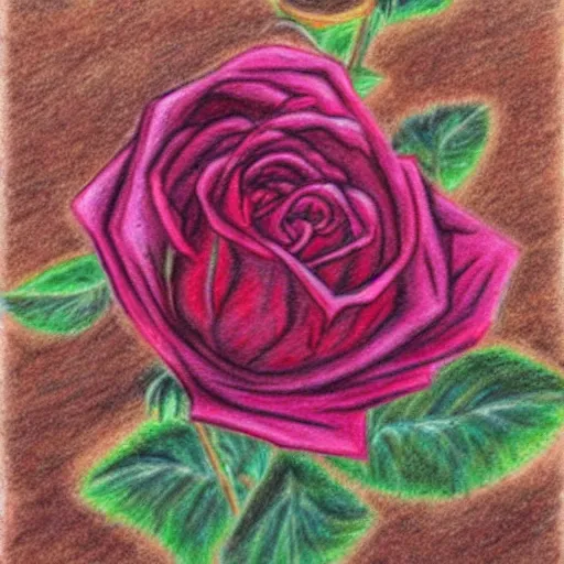 Image similar to wilting roses in the desert, colored pencils drawing