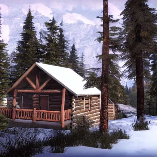 Image similar to a cabin in the woods unreal engine