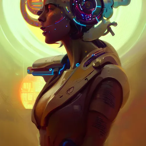 Image similar to a portrait of a beautiful cybernetic hippie, cyberpunk concept art by pete mohrbacher and wlop and artgerm and josan gonzales, digital art, highly detailed, intricate, sci-fi, sharp focus, Trending on Artstation HQ, deviantart, unreal engine 5, 4K UHD image