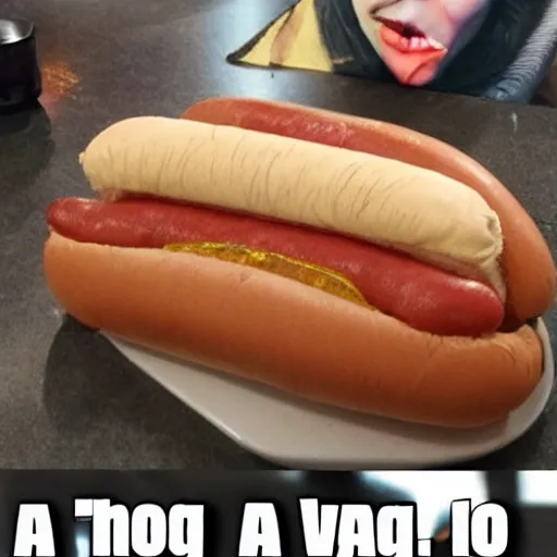 Prompt: a hot dog with the face of snoop dogg