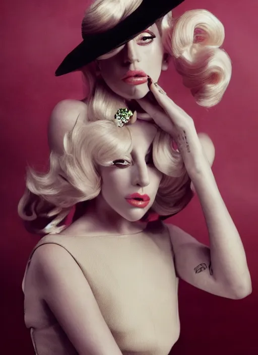 Prompt: lady gaga in a 1 9 6 0 s themed photoshoot, nick knight, annie leibovitz, posing, style, vogue magazine, highly realistic. high resolution. highly detailed. dramatic. 8 k. 4 k.