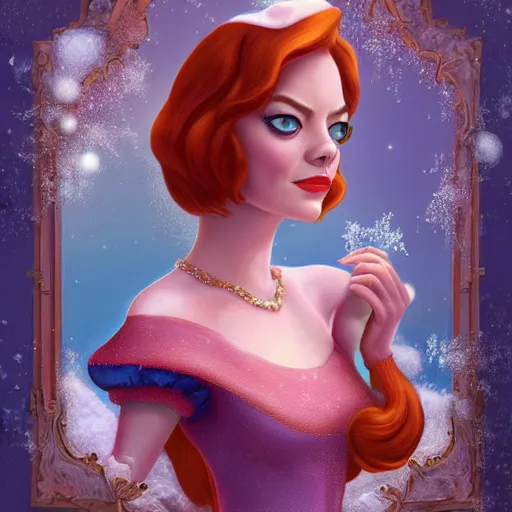 Image similar to digital painting of Emma Stone as a Disney princess wearing snow white's dress, Pixar style, professional studio lightening, volumetric lightening, photorealism by Tristan Eaton Stanley Artgerm and Tom Bagshaw