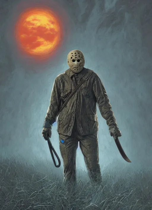 Prompt: Jason Voorhees, highly detailed, centered, solid color background, digital painting, artstation, concept art, smooth, sharp focus, illustration, Jason Edmiston, donato giancola, Joseph Christian Leyendecker, Les Edwards, Ed Repka, WLOP, Artgerm