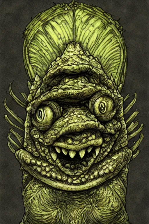 Prompt: humanoid toad warrior, tadpole themed, bog, symmetrical, highly detailed, digital art, sharp focus, trending on art station, kentaro miura manga art style